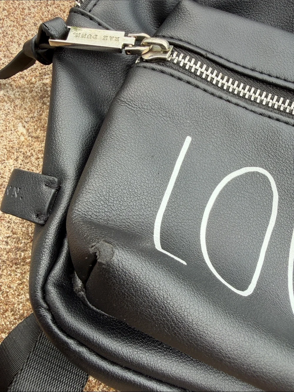 Rae Dunn LOVE Black Mini Backpack Sling Bag.